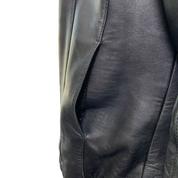 Burks Bay Black Zipper Closure Collared Leather Jacket Size Medium Vintage 90's - Picture 12 of 14